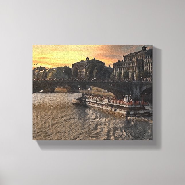 Paris River Wall Art Cityscape Sunset Scene Leinwanddruck (Vorderseite)