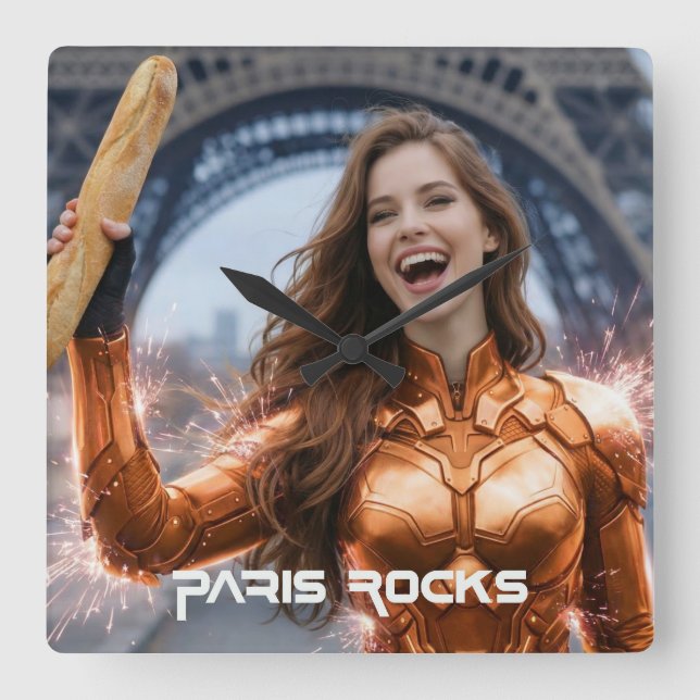 PARIS ROCKS QUADRATISCHE WANDUHR (Vorderseite)