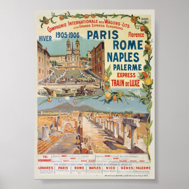 Paris Rom Neapel Vintage Poster 1905 (Vorne)