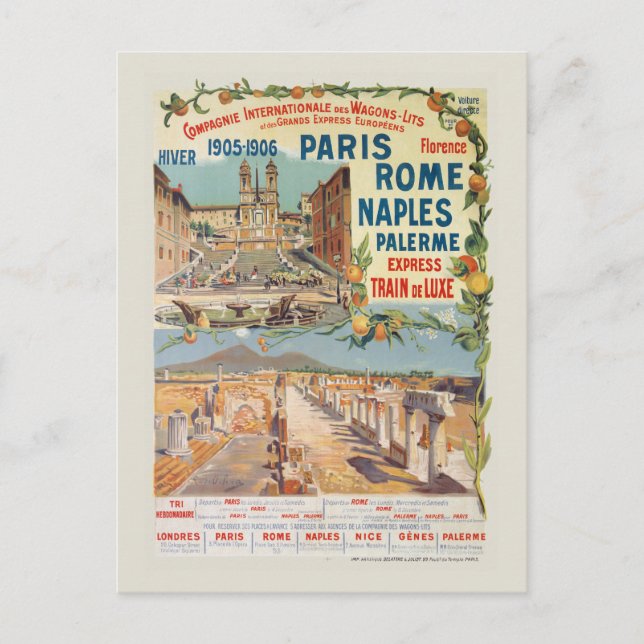 Paris Rom Neapel Vintage Poster 1905 Postkarte (Vorderseite)