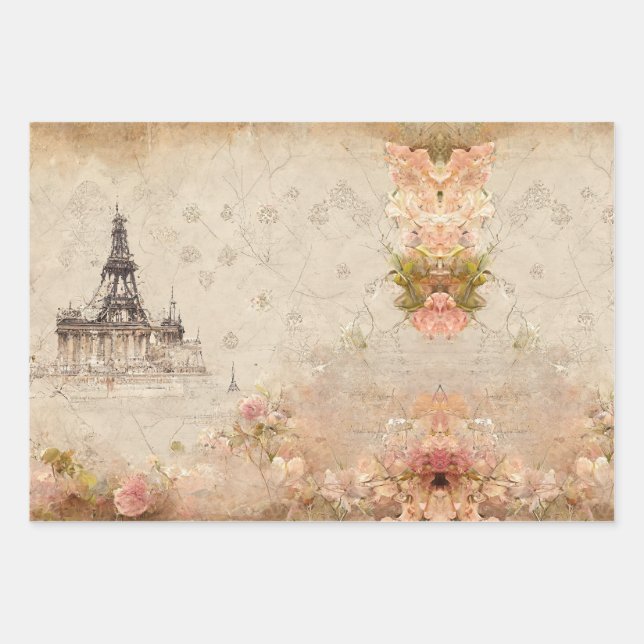 Paris Romance Themed Wrapping Paper Geschenkpapier Set (Vorderseite)