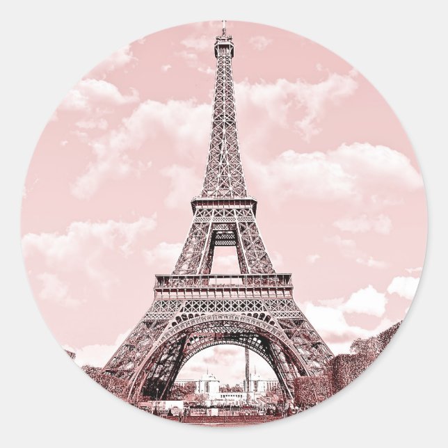 Paris - Rosa Eiffelturm Frankreich Runder Aufkleber (Vorderseite)