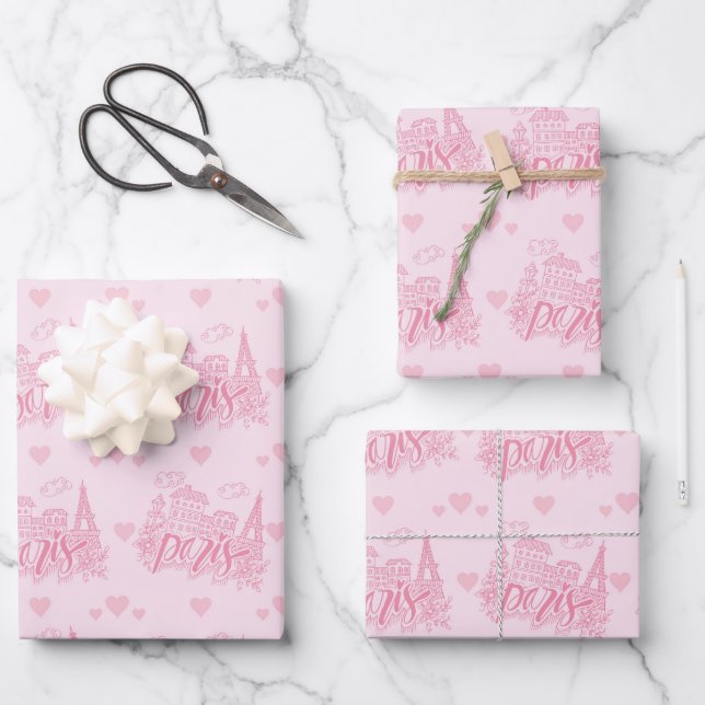 Paris Rosa Geschenkpapier Set (Vorderseite)