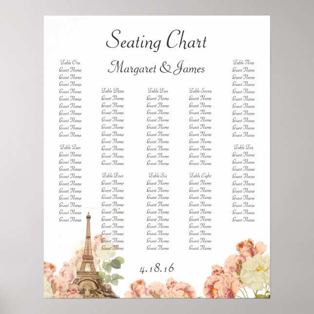 Paris Rosa Rose Vintag Romantische Sitzkarte Poster (Vorne)