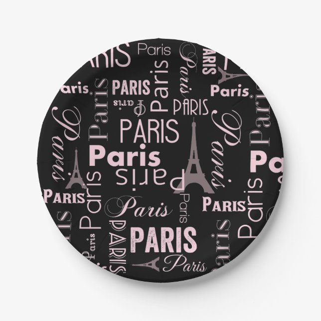 Paris, rosa und schwarz pappteller (Vorderseite)