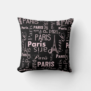 Paris rosa und schwarz, Paris Druck Kissen