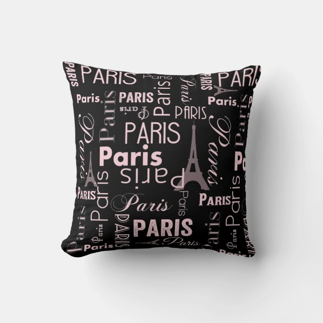 Paris, rosa und schwarz, Paris, Paris Kissen (Vorderseite)