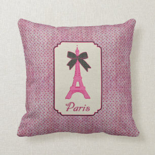 Paris Rosa und Schwarze Punkte Eiffelturm & Schlei Kissen