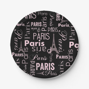 Paris rosa und schwarzer Paris-Druck Pappteller