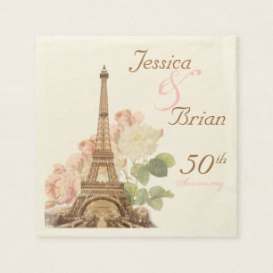 Paris Rosa Vintage Romantischer Jahrestag Serviette