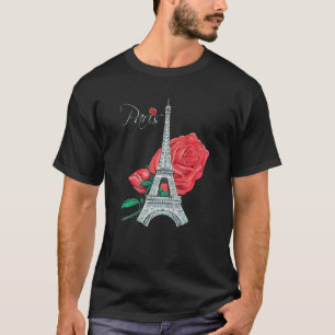 Paris Rose Eiffel Tower Rose Französische Liebe Fr T-Shirt