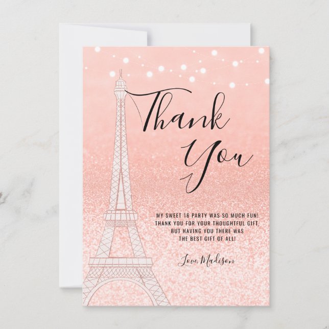 Paris Rose Gold Glitzer Lights Sweet 16 Dankeskarte (Vorderseite)