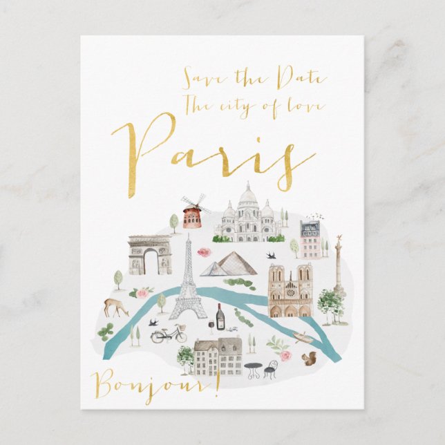 Paris Save the Date Ankündigungspostkarte (Vorderseite)