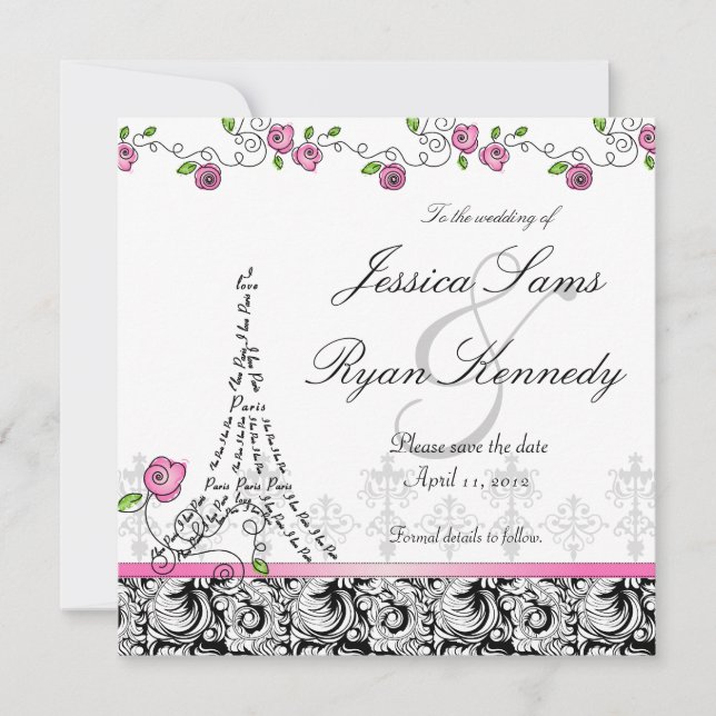 Paris Save the Date Wedding Card Schwarz-weiß (Vorderseite)