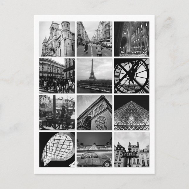 PARIS Schwarz-Weiß-Collage Postkarte (Vorderseite)