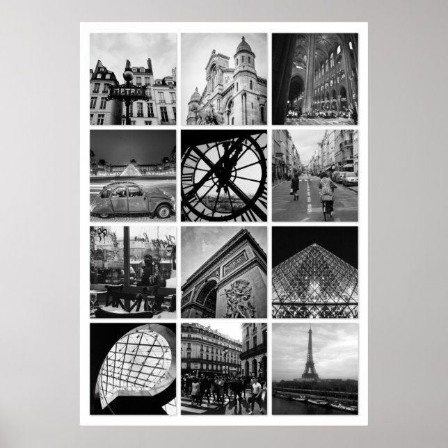 PARIS Schwarz-Weiß-FotoCollage Poster (Vorne)