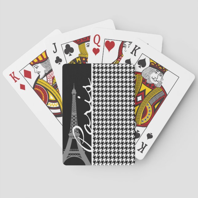 Paris; Schwarz-Weiß-Hahnentrittmuster Spielkarten (Rückseite)