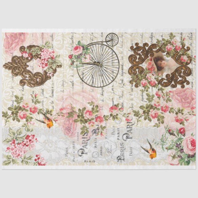 Paris Shabby Chic Französisch Ephemera Viktorianis Seidenpapier (Vorderseite)
