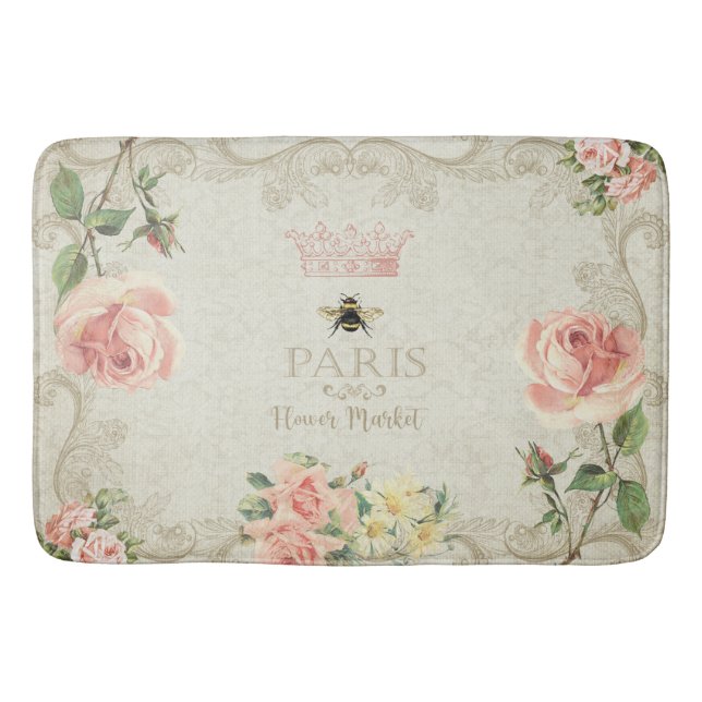 Paris Shabby Peach Pink Roses Badematte (Vorderseite)