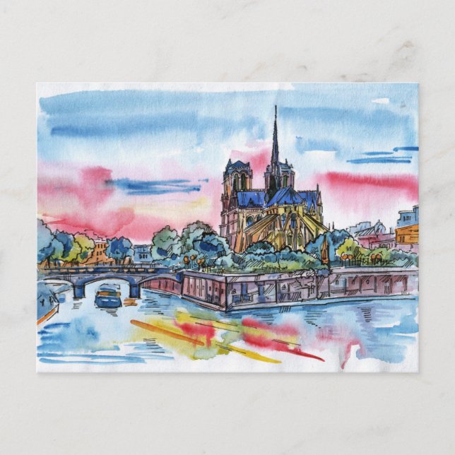 Paris Sketch Postcard Postkarte (Vorderseite)