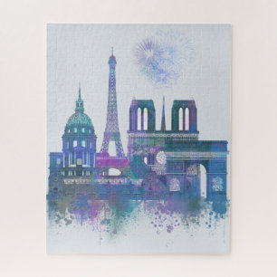 Paris-Skyline - Aquarell-Blau