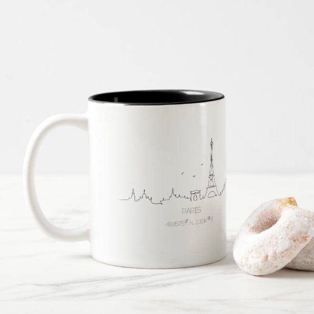 Paris skyline avec coordonnées mug (Avec donut)