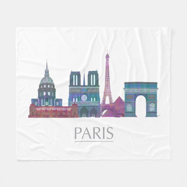 Paris Skyline Colored Gebäude Fleecedecke (Vorderseite (Horizontal))