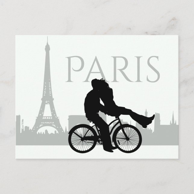 Paris Skyline Eiffel Tower Couple Liebe Grau, Weiß Postkarte (Vorderseite)
