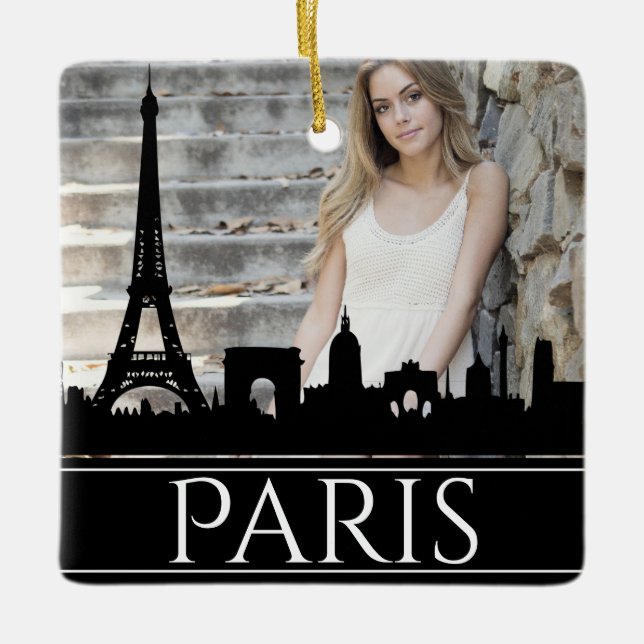Paris Skyline Eiffel Tower Foto Weihnachten Keramikornament (Vorderseite)