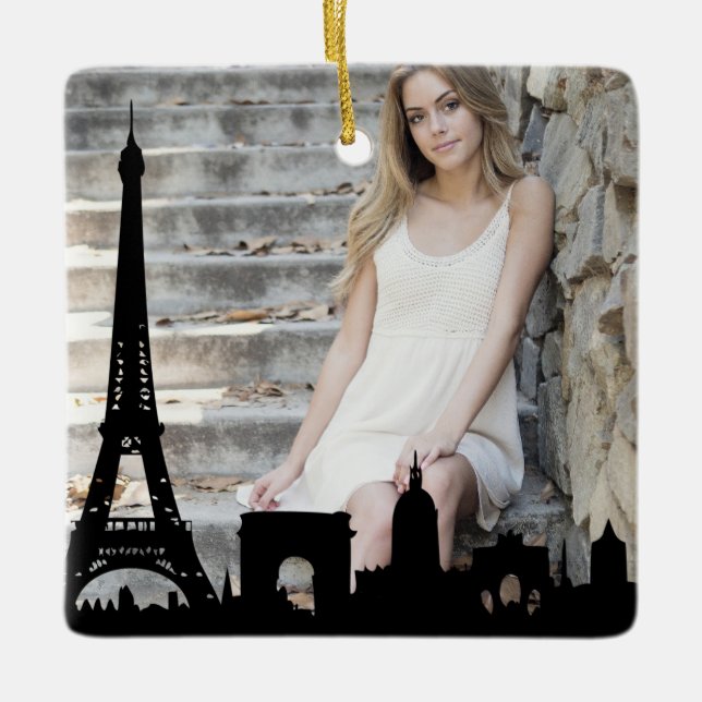 Paris Skyline Eiffel Tower Photo Christmas Keramikornament (Vorderseite)