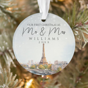 Paris Skyline Erstes Weihnachten als Herr und Frau Ornament