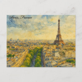 Paris Skyline in Watercolor - Eiffelturm Postkarte