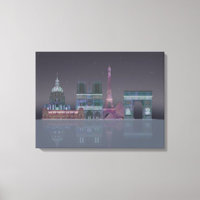 Paris Skyline Nachts Reflektionen Leinwanddruck (Vorderseite)