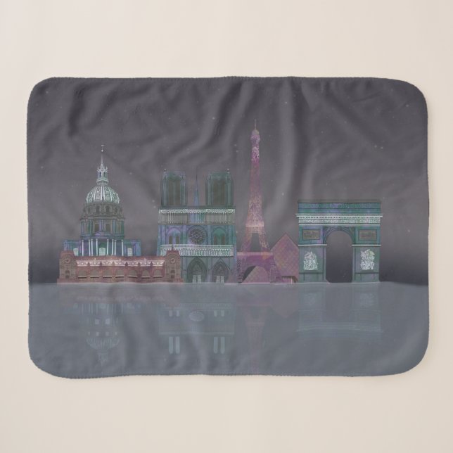 Paris Skyline Nachts Reflektionen Sherpadecke (Vorderseite (Horizontal))