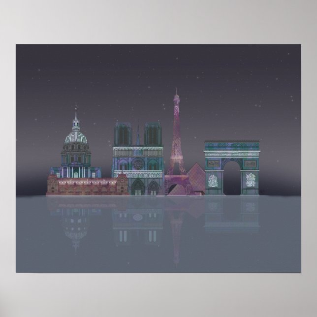 Paris Skyline Night Reflections Poster (Vorne)