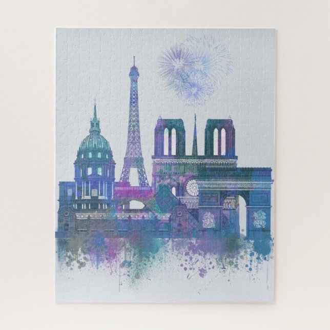 Paris Skyline - Watercolor Blue (Vertikal)