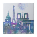 Paris Skyline - Watercolor Blue Fliese<br><div class="desc">Paris Skyline Watercolor Splash Blue von Fab Funky. Hier finden Sie die berühmten Pariser Sehenswürdigkeiten im Aquarellstil.</div>