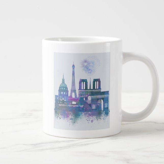 Paris Skyline - Watercolor Blue Jumbo-Tasse (Rechts)