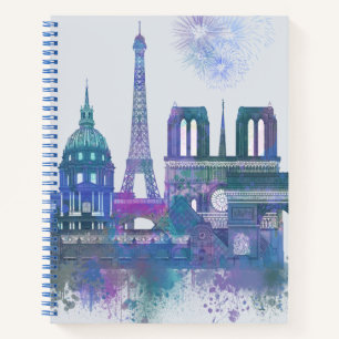 Paris Skyline - Watercolor Blue Notizbuch