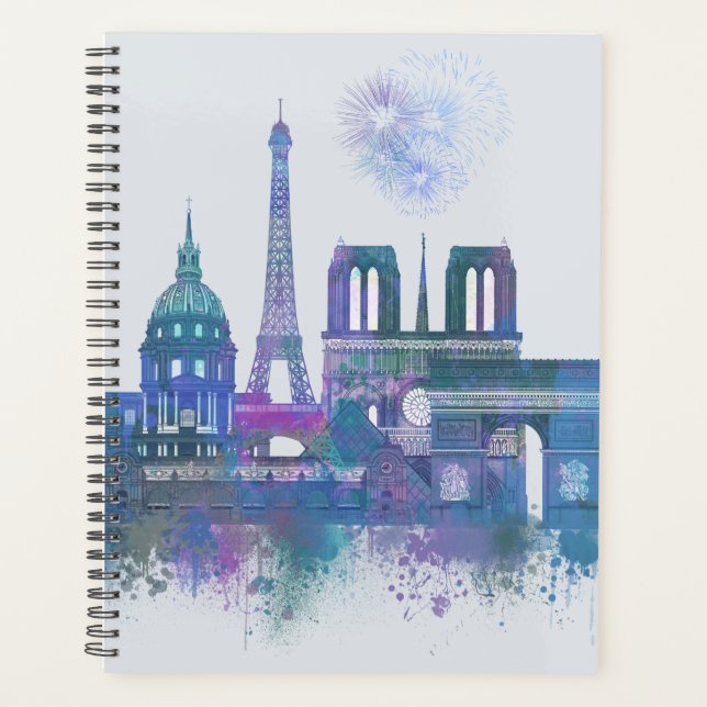 Paris Skyline - Watercolor Blue Planer (Vorderseite)
