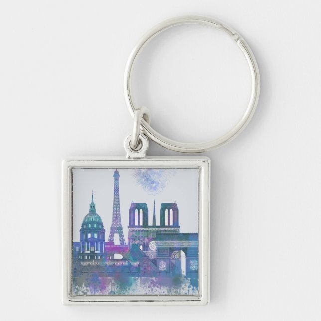 Paris Skyline - Watercolor Blue Schlüsselanhänger (Vorne)