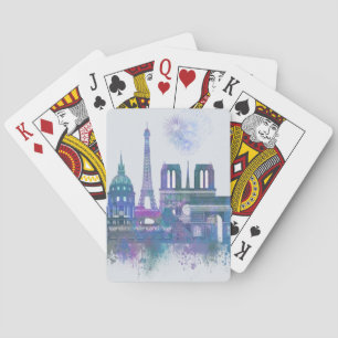 Paris Skyline - Watercolor Blue Spielkarten