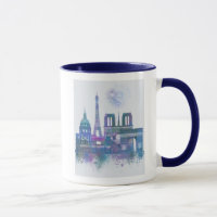 Paris Skyline - Watercolor Blue