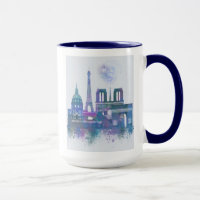 Paris Skyline - Watercolor Blue