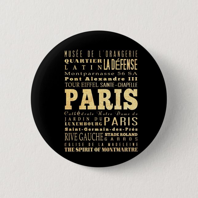 Paris-Stadt der Frankreich-Typografie-Kunst Button (Vorderseite)