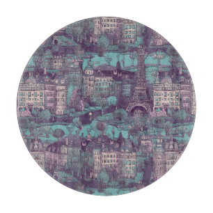 Paris Stadtansicht im aquafarbenen Vintage-Design Schneidebrett