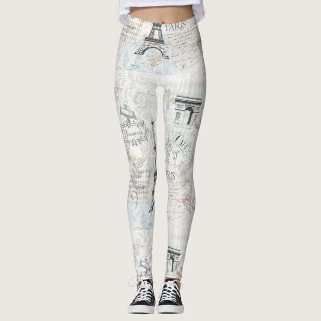 Paris-Stadtcollagen-Druck-Leggings Leggings (Vorderseite)