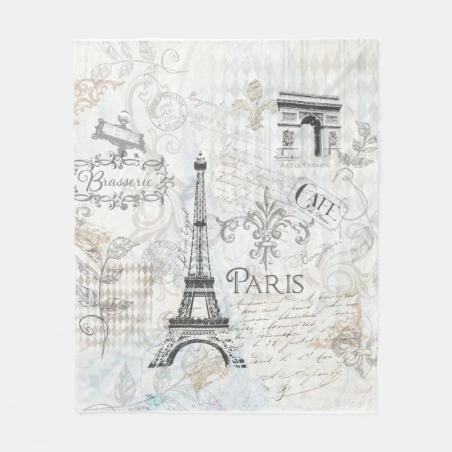 Paris-Stadtcollagen-Entwurfs-Wurf Fleecedecke (Vorderseite)