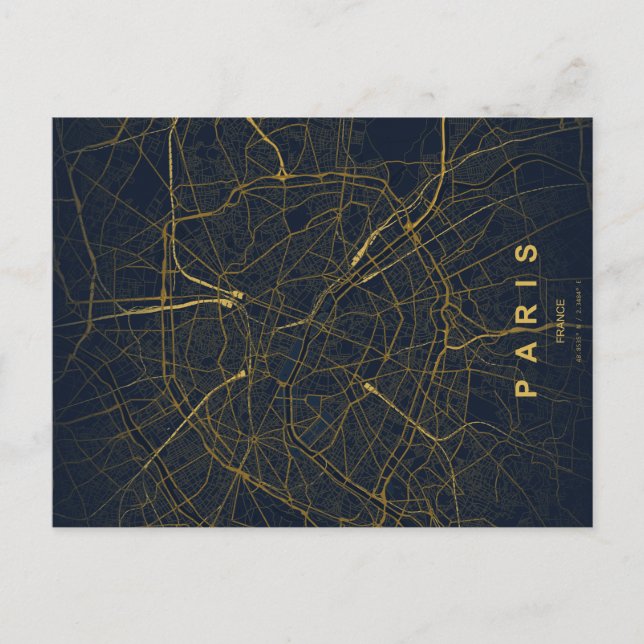 Paris Stadtplan Minimale Postkarte (Vorderseite)