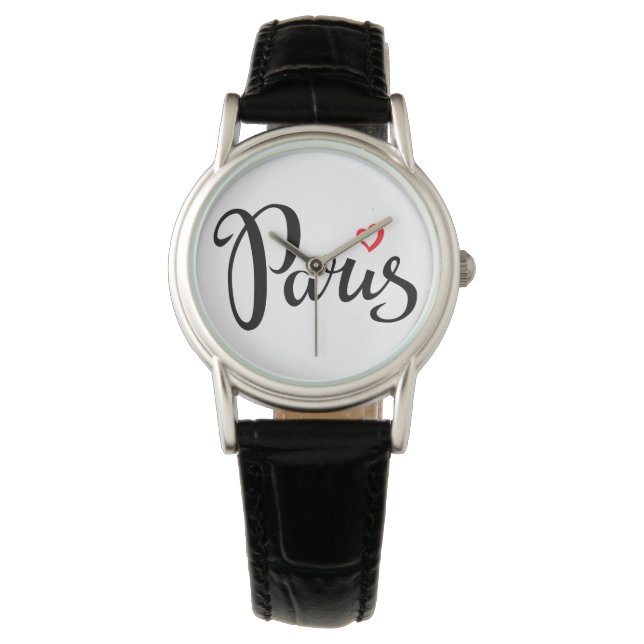 Paris-Stickerei mit Herz Armbanduhr (Vorderseite)